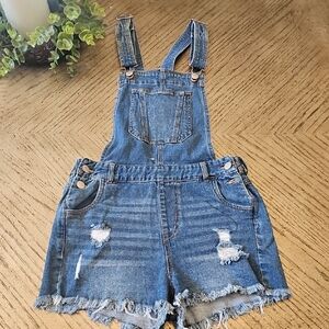 Love Tree Distressed Blue Denim Overalls Size S